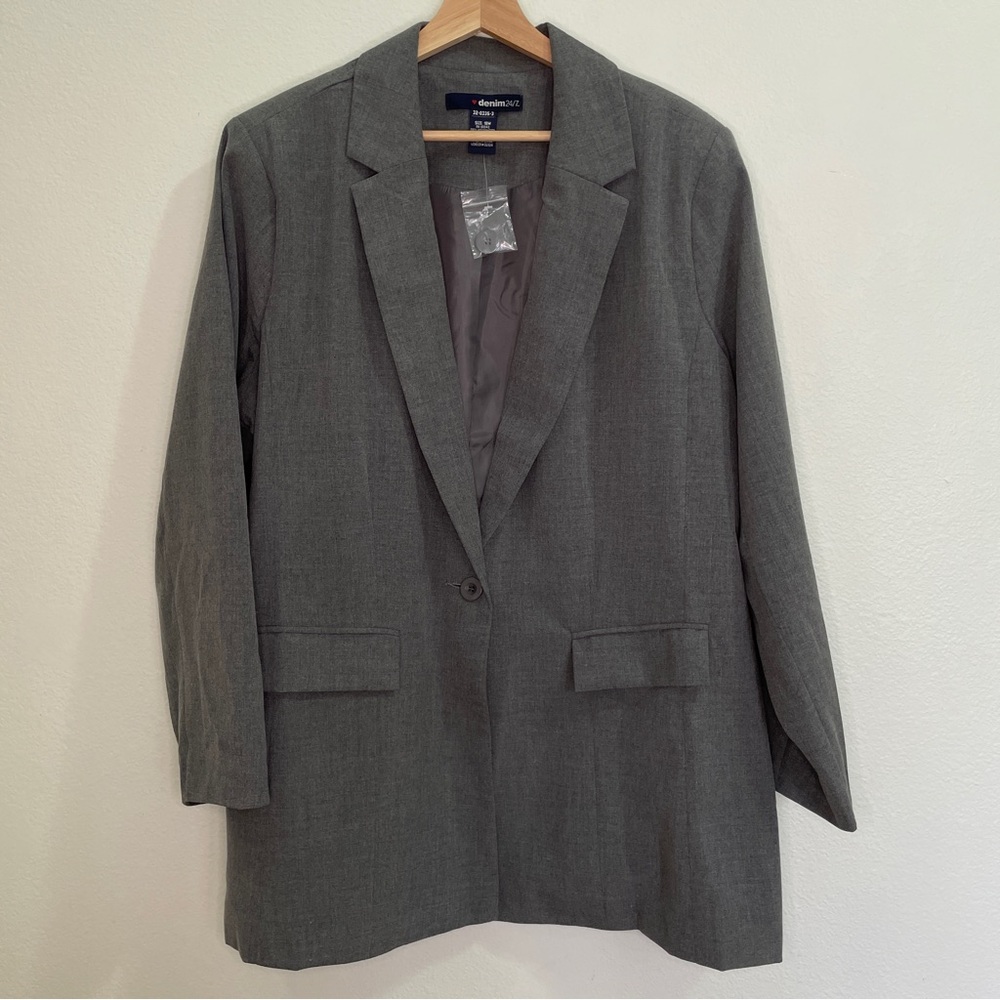 Denim 24/7 Single Button Long Sleeve Blazer - Gray